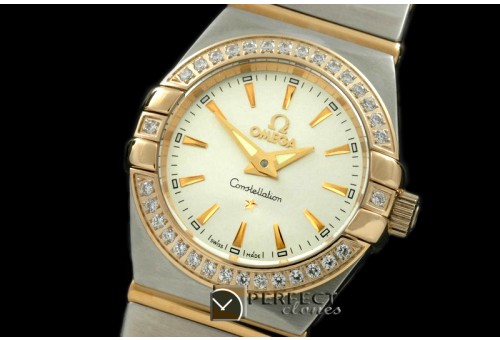 OMCO00041D Double Eagle Ladies SS/YG/TT Wht Stk Swiss Qtz