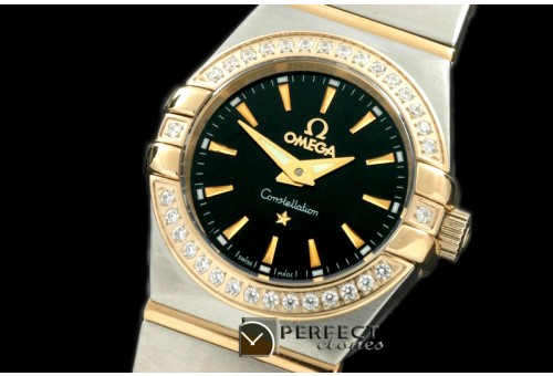 OMCO00042D Double Eagle Ladies SS/YG/TT Blk Stk Swiss Qtz