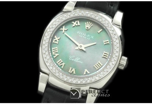 RLCM00110D Ladies Mini Cellini SS/LE MOP Green Roman Swiss Quart