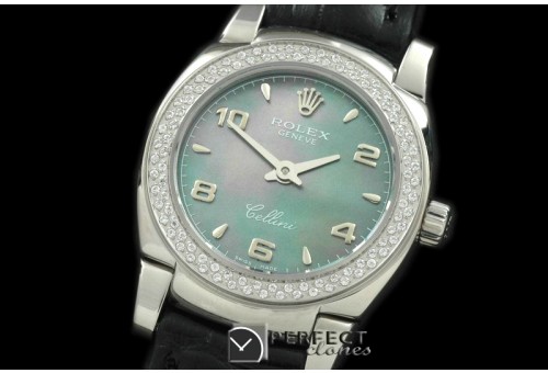 RLCM00130D Ladies Mini Cellini SS/LE MOP Green Num Swiss Quartz