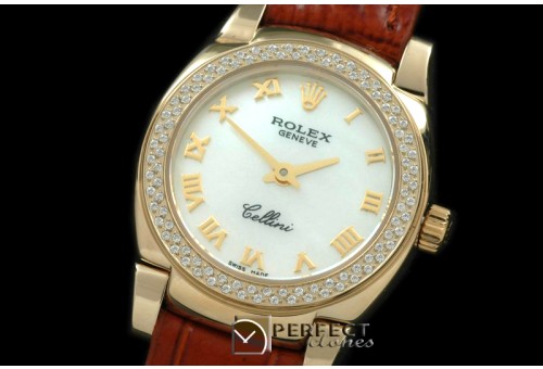 RLCM00203D Ladies Mini Cellini YG/LE MOP White Roman Swiss Quart