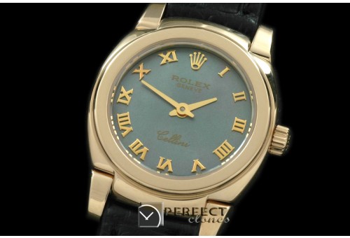 RLCM00206 Ladies Mini Cellini YG/LE MOP Green Roman Swiss Quartz