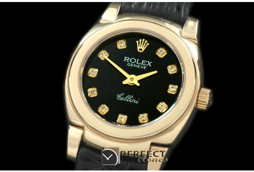 RLCM00217 Ladies Mini Cellini YG/LE Black Diam Swiss Quartz