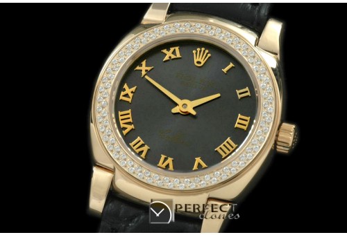 RLCM00210D Ladies Mini Cellini YG/LE MOP Black Roman Swiss Quart