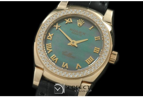 RLCM00206D Ladies Mini Cellini YG/LE MOP Green Roman Swiss Quart