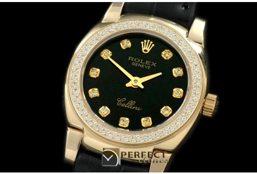 RLCM00217D Ladies Mini Cellini YG/LE Black Diam Swiss Quartz