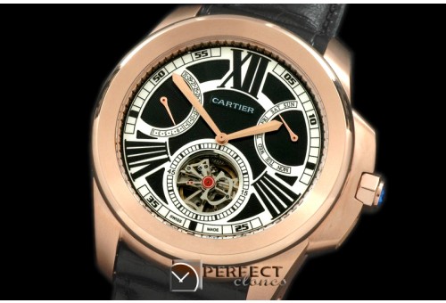 CARCC10038 Calibre de Cartier Calender Tourbillon RG/LE Whit/Blk