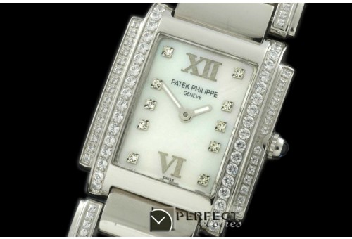 PP01032 Ladies 24 Hours Double/Band Diamonds SS MOP Wht S-Qtz