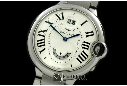 CARBA01021 Ballon De Cartier Men BigDate/Duo Time SS/SS White Sw