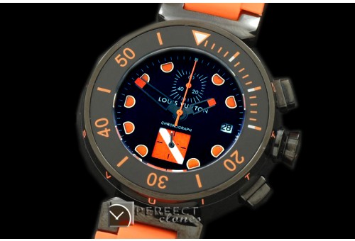 LVD02023 Tambour Men Diving Chrono PVD/RU Black/Orange Jap OS Qt