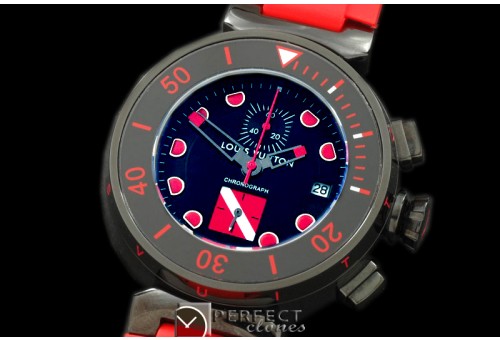 LVD02024 Tambour Men Diving Chrono PVD/RU Black/Red Jap OS Qtz