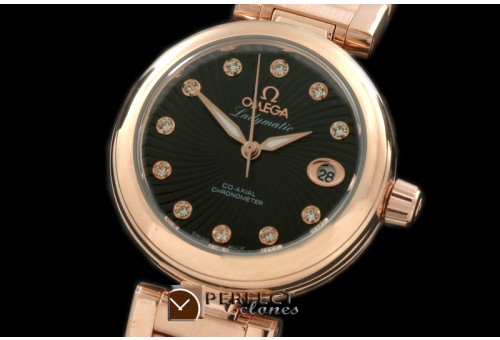 OMDEL00112 Deville Ladymatic RG/RG Blk Swiss Quartz