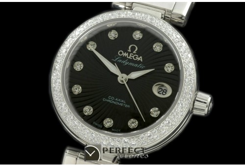 OMDEL00102D Deville Ladymatic SS/SS/Diam Blk Swiss Quartz