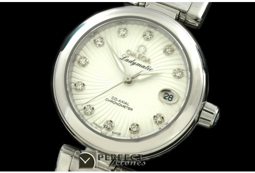 OMDEL00101 Deville Ladymatic SS/SS Wht Swiss Quartz