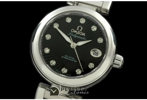 OMDEL00102 Deville Ladymatic SS/SS Blk Swiss Quartz