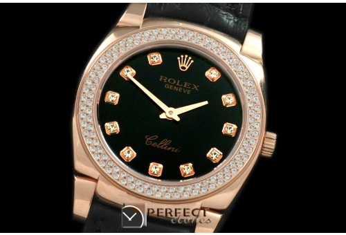 RLCL00317D Ladies Cellini RG/LE/Diam Black Diam Swiss Quartz