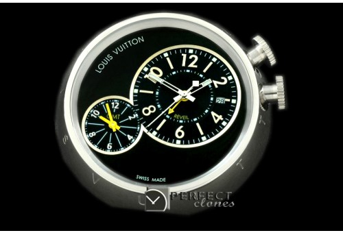 LV-ALM-1002 Tambour Style Alarm Clock with GMT SS Black / Boxset