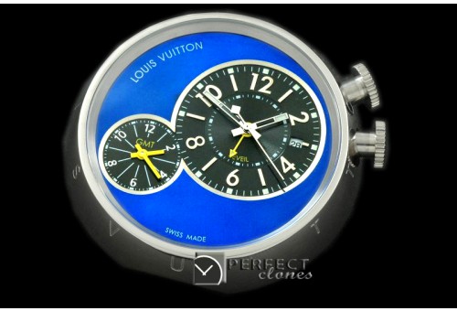 LV-ALM-1003 Tambour Style Alarm Clock with GMT SS Blue / Boxset