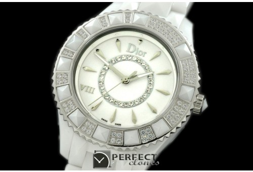 CD00107 Dior VIII Full Size Cer/Cer/Diam White Jap Quartz