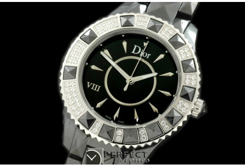 CD00106 Dior VIII Full Size Cer/Cer/Diam Black Jap Quartz