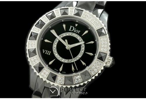 CD00108 Dior VIII Full Size Cer/Cer/Diam Black Jap Quartz