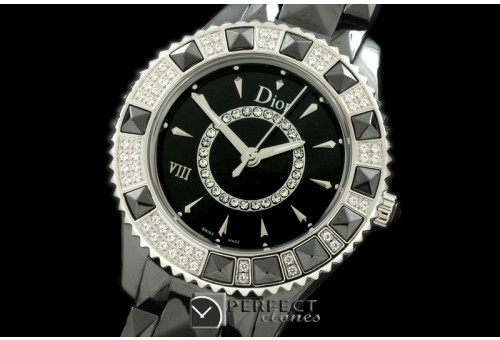 CD00108A Dior VIII Mid Size Cer/Cer/Diam Black Jap Quartz