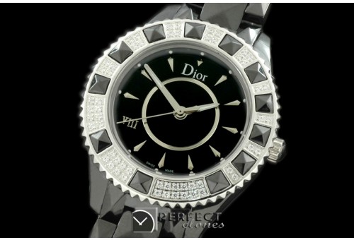 CD00106A Dior VIII Mid Size Cer/Cer/Diam Black Jap Quartz