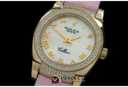 RLCM00204DL Ladies Mini Cellini YG/LE MOP Pink Roman Swiss Quart