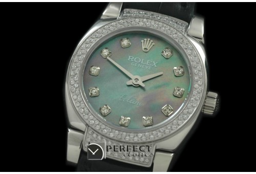 RLCM00120DL Ladies Mini Cellini SS/LE MOP Green Diam Swiss Quart