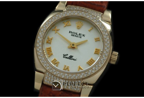 RLCM00201DL Ladies Mini Cellini YG/LE White Roman Swiss Quart