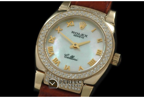 RLCM00203DL Ladies Mini Cellini YG/LE MOP White Roman Swiss Quar