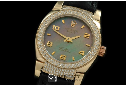 RLCM00226DL Ladies Mini Cellini YG/LE MOP Green Num Swiss Quartz