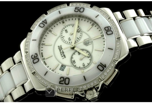 TGF1-00103D F1 Ladies SS/Cer/Diam Wht