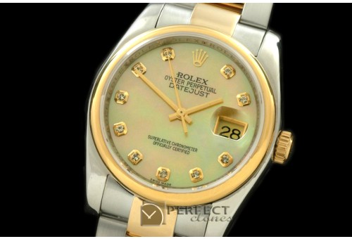 RDJMT00326 SS/YG Oyster MOP Gold Diamond Swiss Eta 2836-2