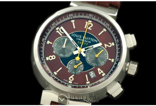 LV01054 LV Cup 227 Chrono SS/LE Brown/Grey Jap Quartz Chrono