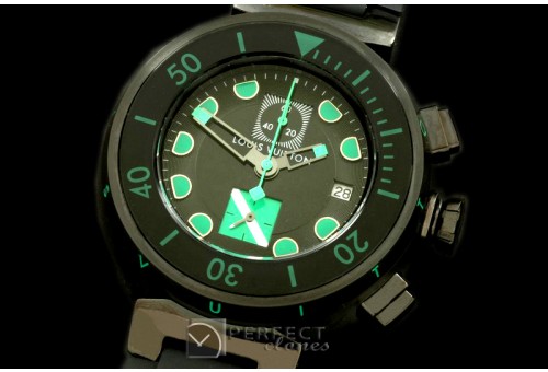 LVD02053 Tambour MenXL Diving Chrono PVD/RU Black/Green Jap OS Q