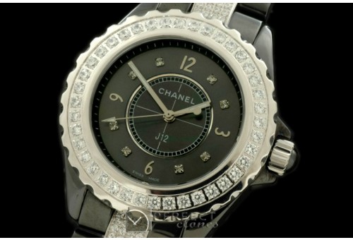 CHA00402D J12 Black Ceramic/Diam Men Japanese Quartz