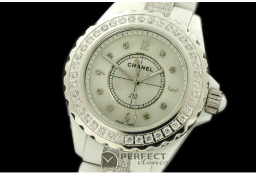 CHA00401D J12 White Ceramic/Diam Men Japanese Quartz