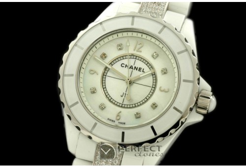 CHA00401 J12 White Ceramic/Diam Men Japanese Quartz