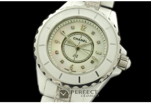 CHA00403L J12 MOP White Ceramic/Diam Ladies Japanese Quartz