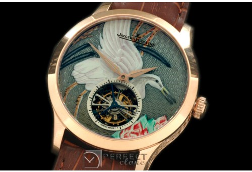 JL00063A Porcelian Crane Tourbillon RG/LE Green Flying Tourbillo