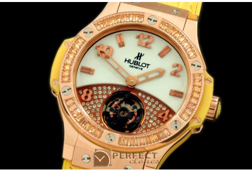 HB41-10216 Tourbillon Pave 41mm RG/Sq Yellow/Diam/LE Aspen White