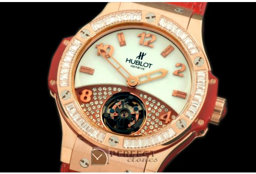 HB41-10203 Tourbillon Pave 41mm RG/Sq Red/Diam/LE Aspen White