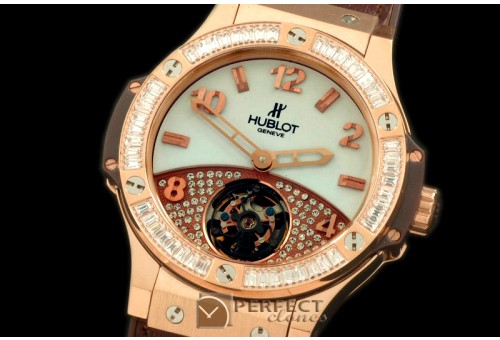 HB41-10204 Tourbillon Pave 41mm RG/Sq Brown/Diam/LE Aspen White
