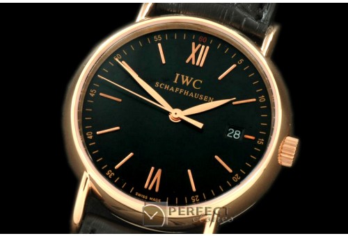 IWPTL10017 Portifino Ladies RG/LE Black Roman Swiss Qtz