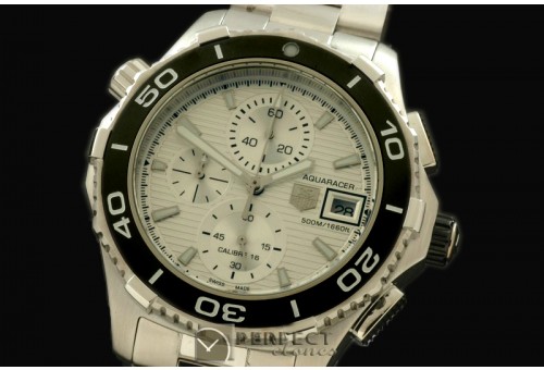 TGAQ10011 Aquaracer 500m Chrono SS/SS White Jap Qtz Chrono