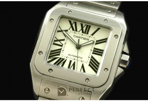 CARS00111 Men Santos 100 SS/SS White Asian Eta 2824-2