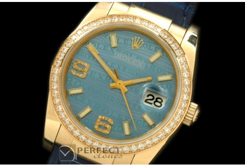 RDJMF00012D YG/LE Blue Swiss Eta 2836/3135-Real Diamonds