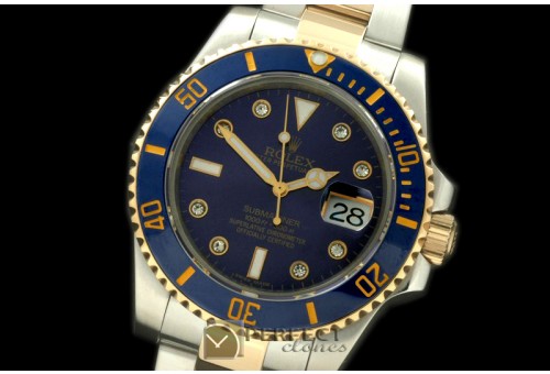 RLST00007W 116613 Blue 14K TT/Diam Sub Swiss 2836/3135