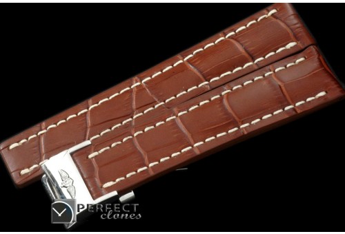BLA00101 Leather strap Brown W/Deployant - For 42 - 45mm watche